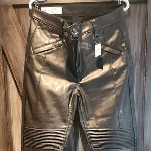 Mid Rise Vegan Leather Moto Vintage Slim Pants